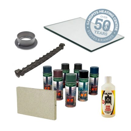 STOVE CARE: REPLACEMENT GLASS, SPARES, PAINT, GLASS CLEANER, GRATES