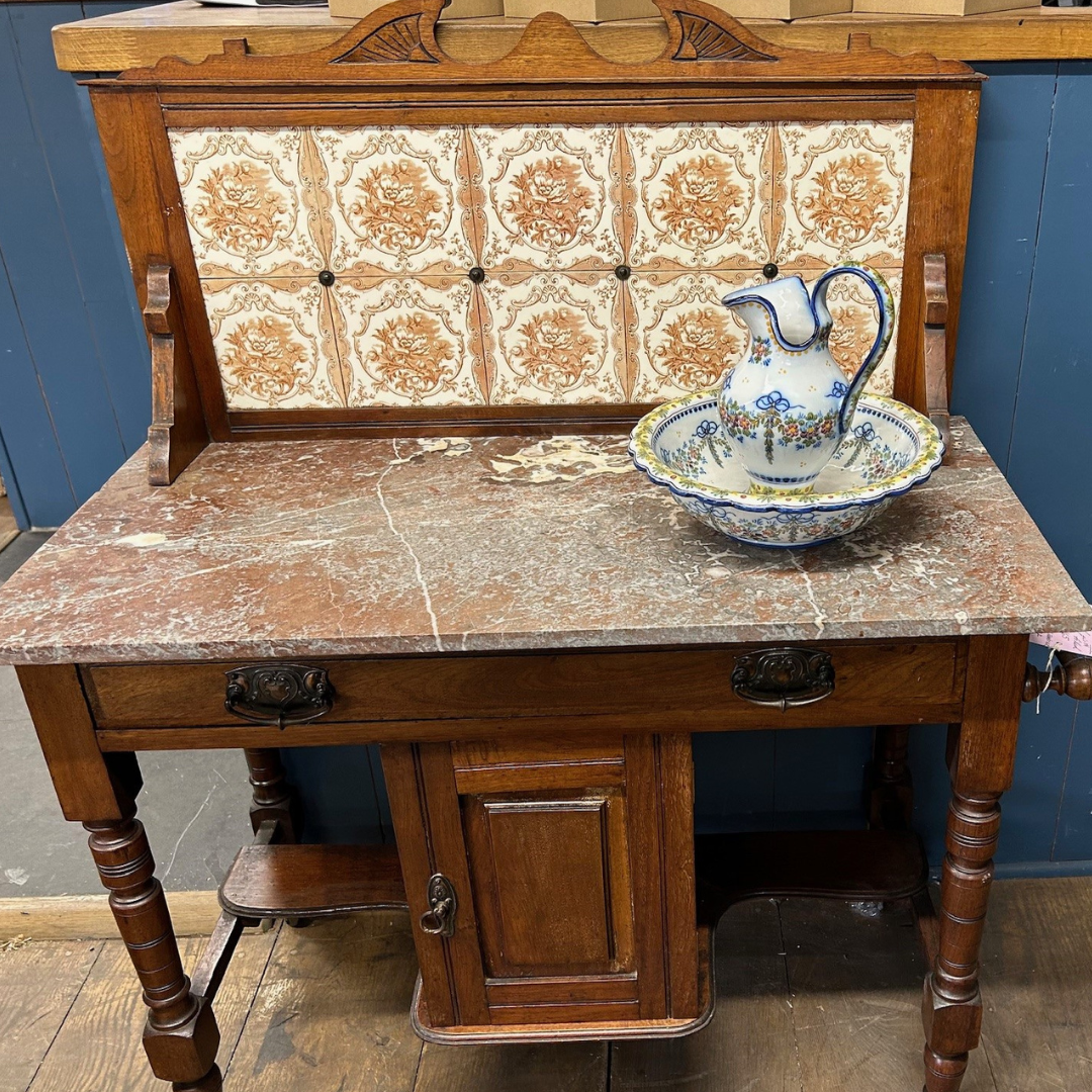 Edwardian Wash Stand with Marble and Tiled Upstand